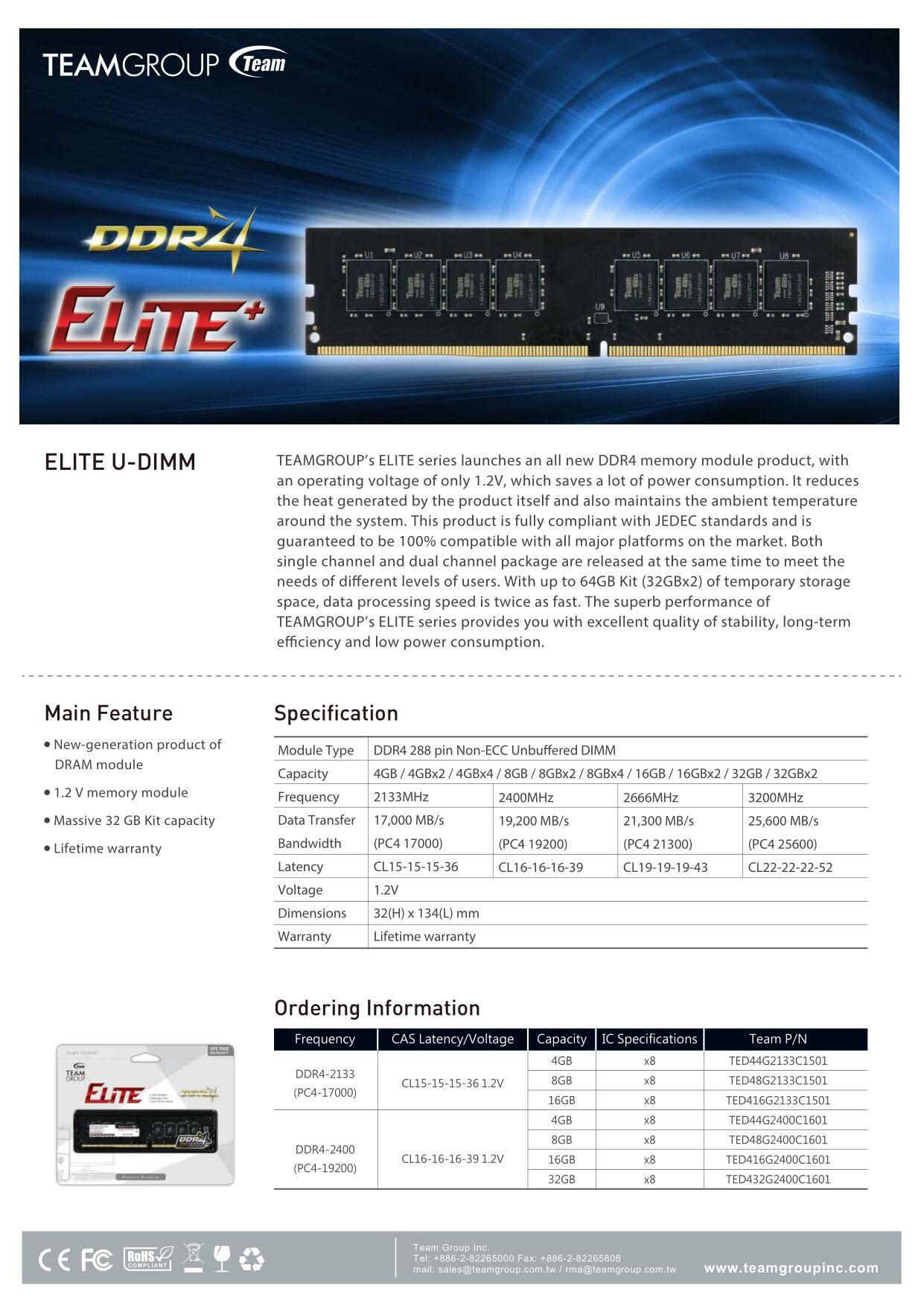 TEAMGROUP Elite DDR4 32GB Kit (2 x 16GB) 3200MHz (PC4-25600) CL22 Unbuffered Non-ECC 1.2V UDIMM 288 Pin PC Computer Desktop Memory Module Ram Upgrade - TED432G3200C22DC01 - Image 5